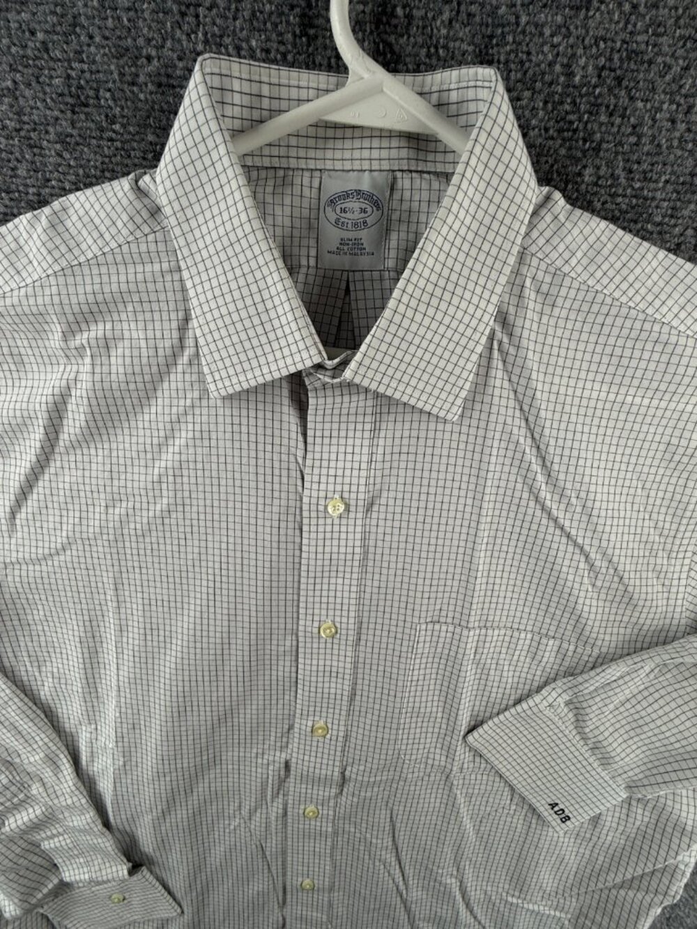 Brooks Brothers Slim Blue Check Cotton Non-Iron 16.5 36 Mens Long Sleeved Shirt